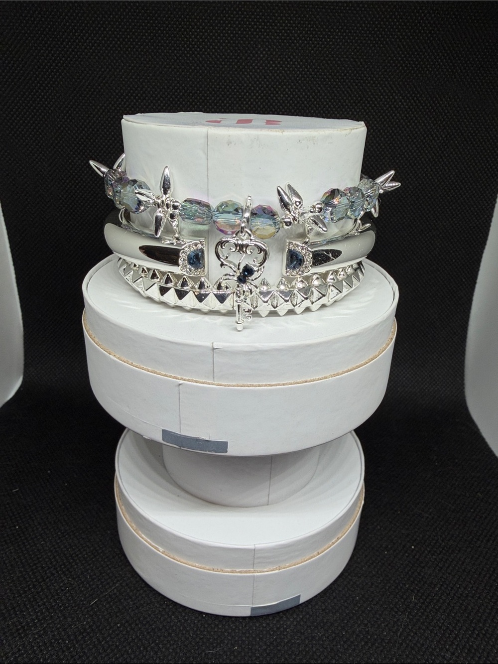 Halloween Stack 25: Silver with Dark Blue and Key Charm